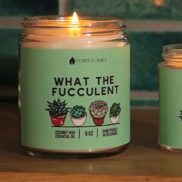 Funny Flames Plant Lover What The Fucculent Humorous Scented 9 Oz Pine Candle - Picture 6 of 6